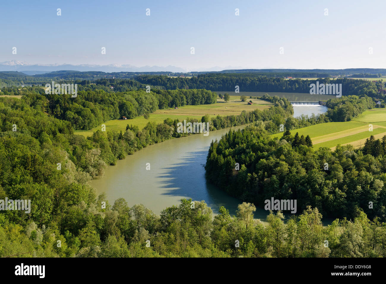 Loop of the Lech river, near Epfach, as seen from Reichling Stock Photo