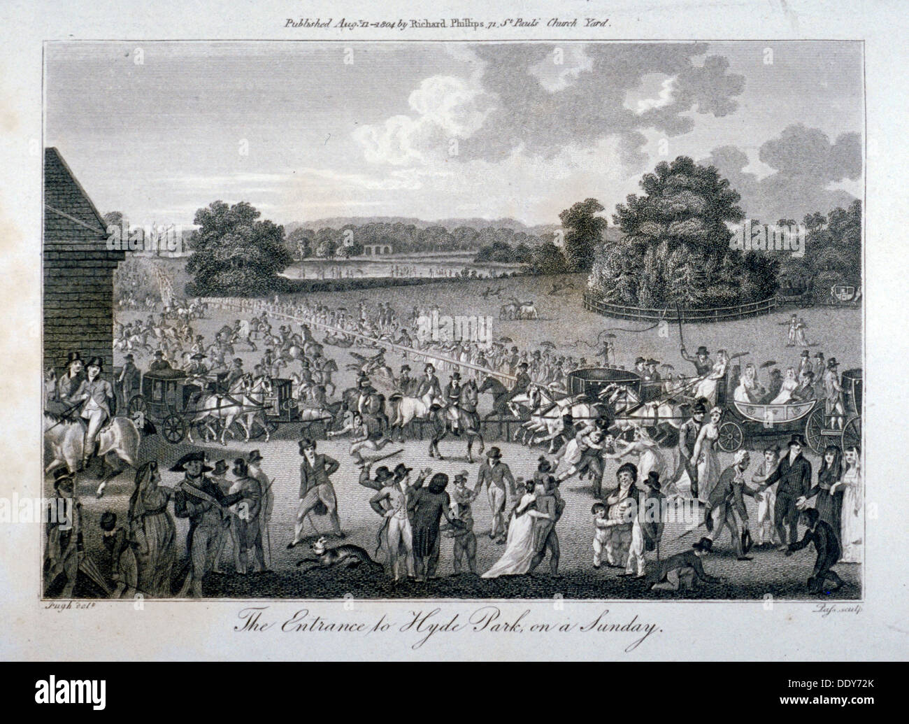 View of the crowded entrance to Hyde Park on a Sunday, London, 1804.                                 Artist: John Pass Stock Photo