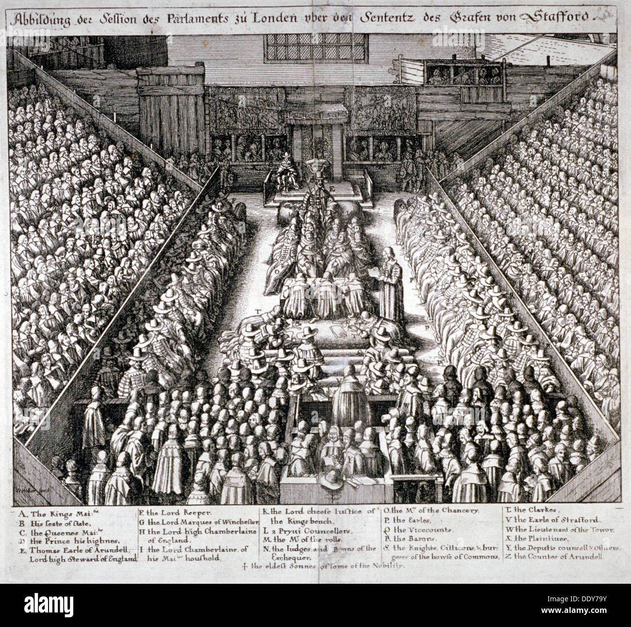 The Trial of Thomas Wentworth, Earl of Strafford, Westminster Hall, London, 1641.            Artist: Wenceslaus Hollar Stock Photo