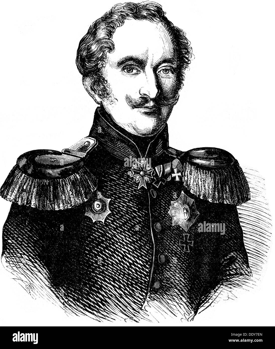 Colomb, Friedrich August Peter von, 19.6.1775 - 12.11.1854, Prussian general, general commanding the V Army Corps in Posen 1843 - 1849, half length, wood engraving, circa 1845, Stock Photo