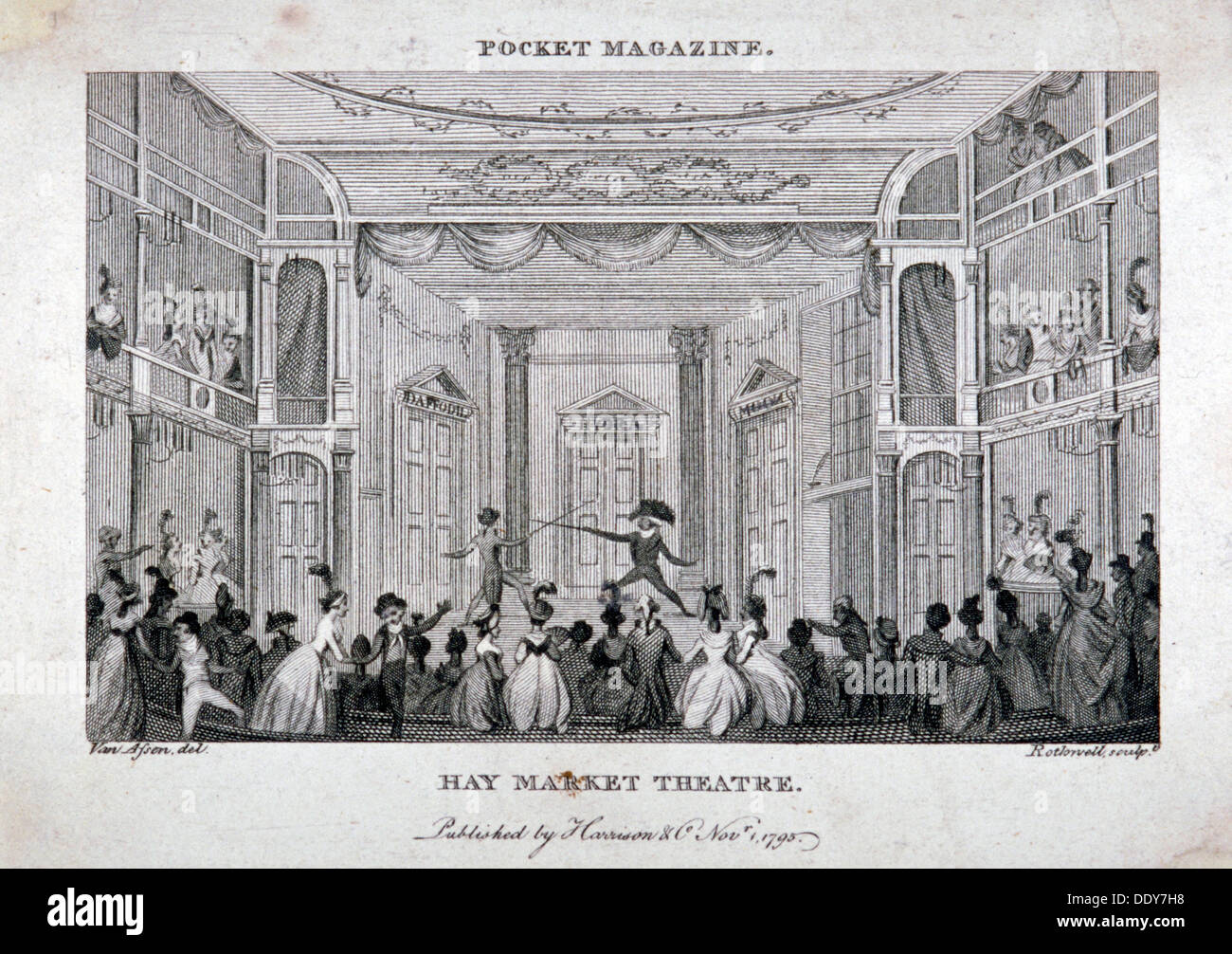 Interior of the Haymarket Theatre, London, 1795.                                                     Artist: Thomas Rothwell Stock Photo
