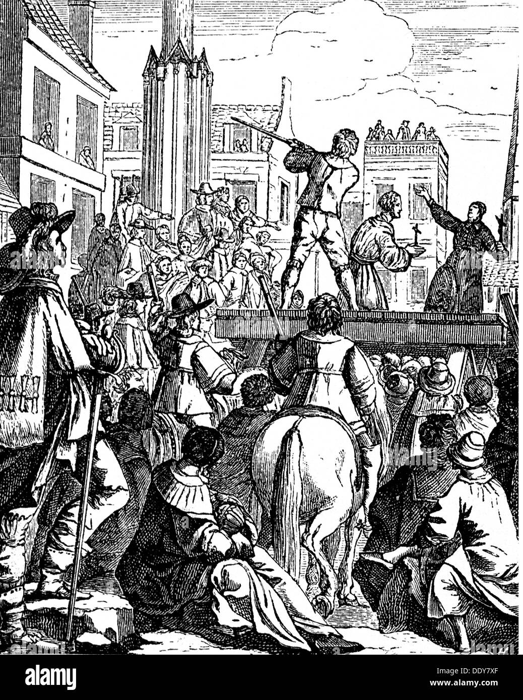 Talleyrand-Périgord, Count of Chalais, Henri de, 1599 - 19.8.1626, French courtier, death, execution in Nantes, contemporary copper engraving, ...