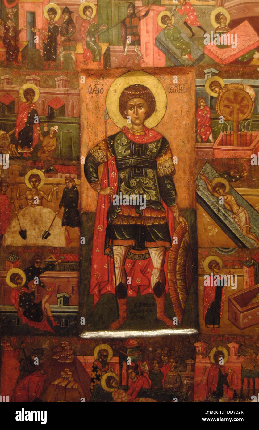 Saint George. 16th century. Post-byzantine icon from Saint Nicholas's Church. National Museum of Medieval Art. Korce. Albania. Stock Photo