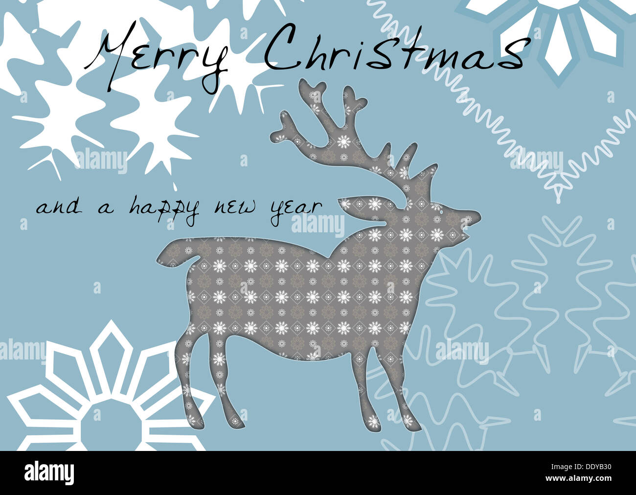 Christmas card 'Merry Christmas and a Happy New Year', stag or hart, illustration Stock Photo