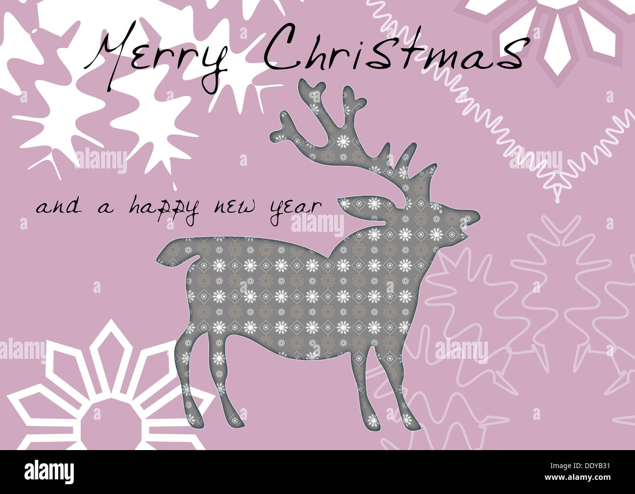 Christmas card 'Merry Christmas and a Happy New Year', stag or hart, illustration Stock Photo