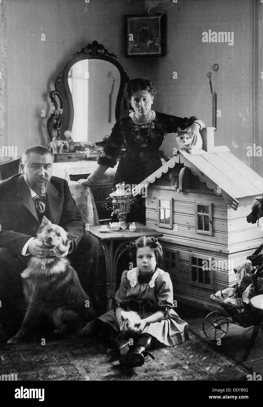 Russian author Alexander Kuprin at home with his family, Gatchina, Russia, early 20th century. Artist: Unknown Stock Photo