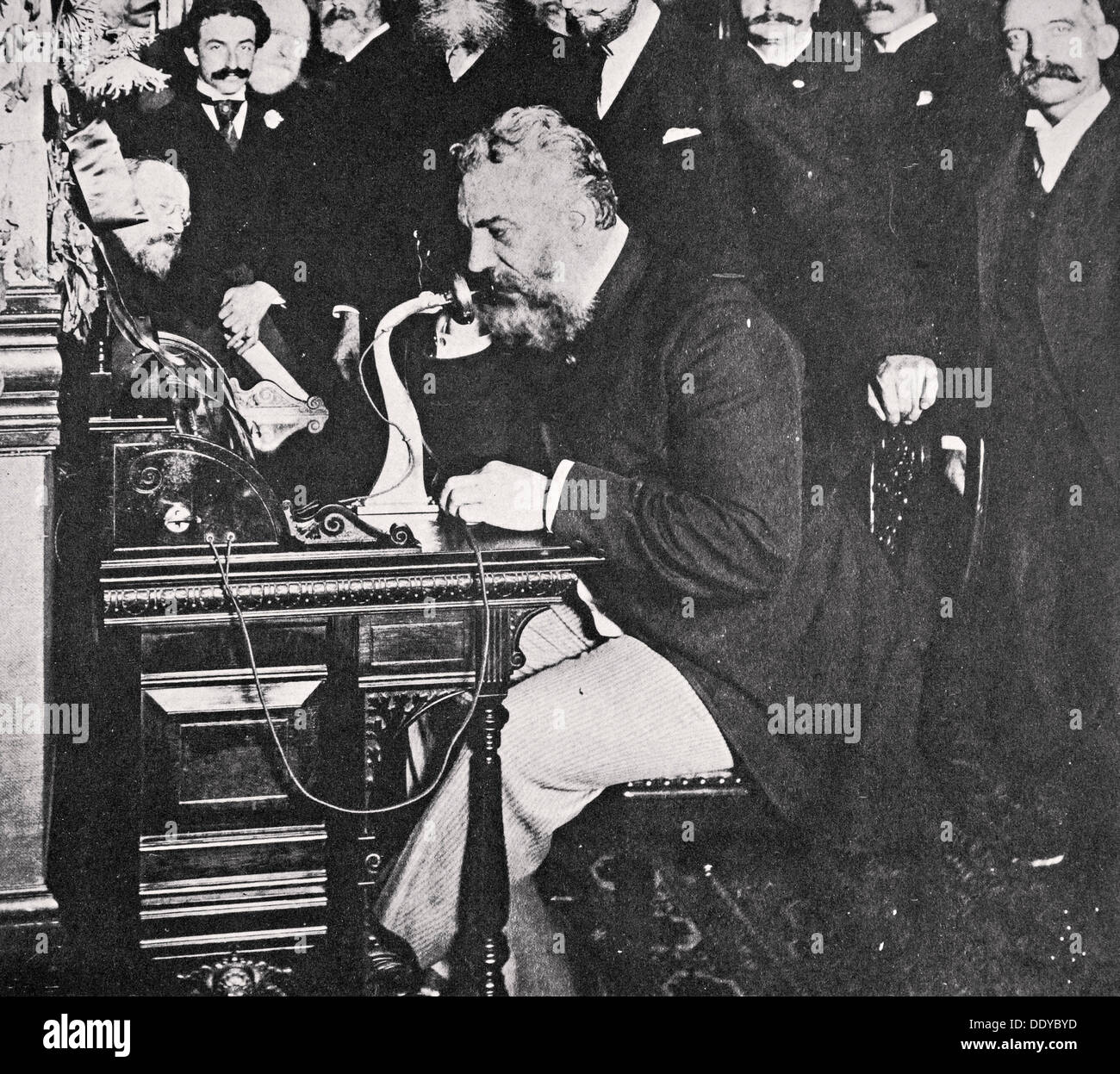 Alexander Graham Bell makes the first telephone call between New York