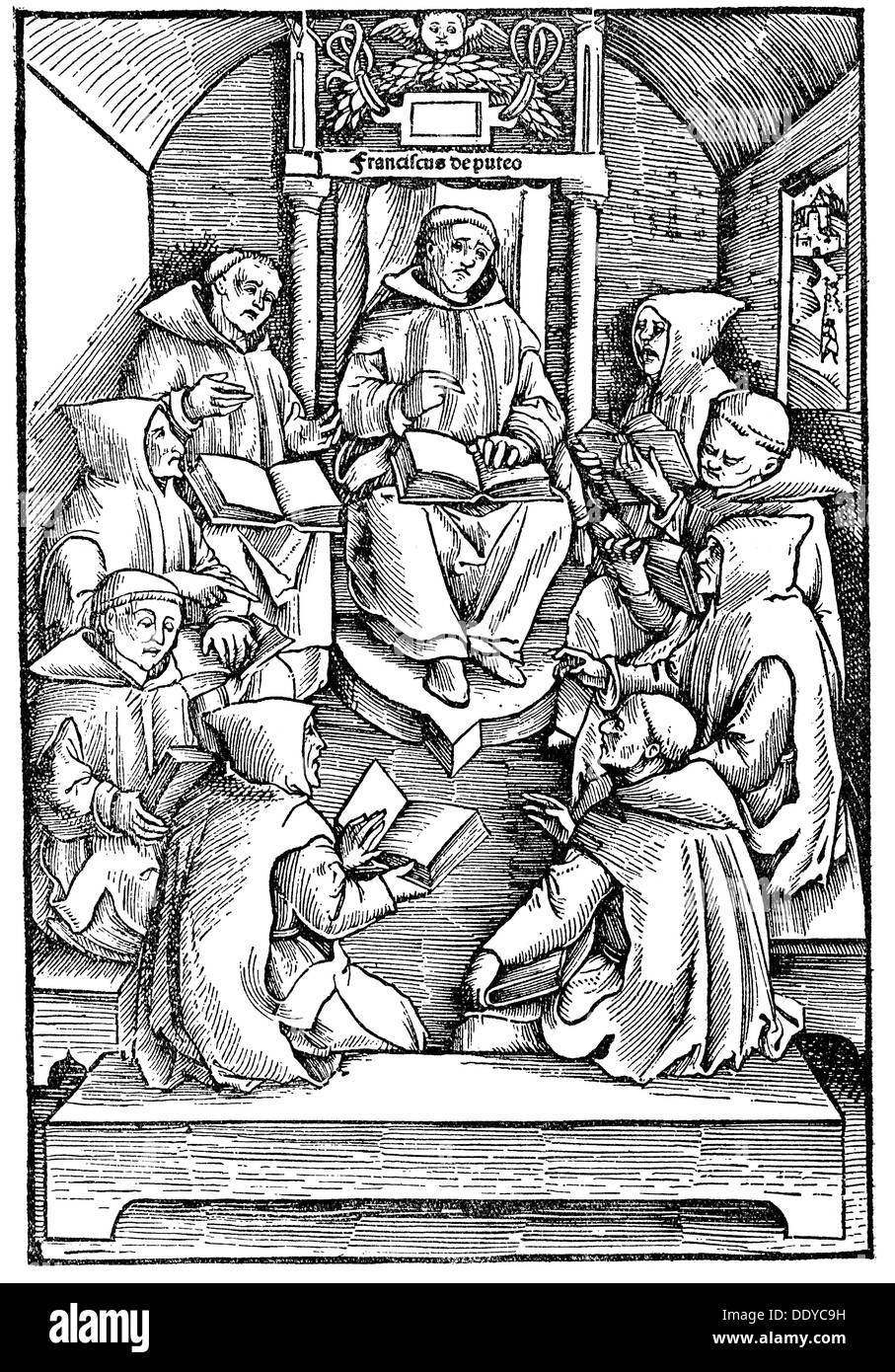 St. Francis of Assisi, circa 1181 - 3.10.1226, Italian clergyman, Saint, during dispute, woodcut of Urs Graf the Elder, Switzerland, early 16th century, Stock Photo