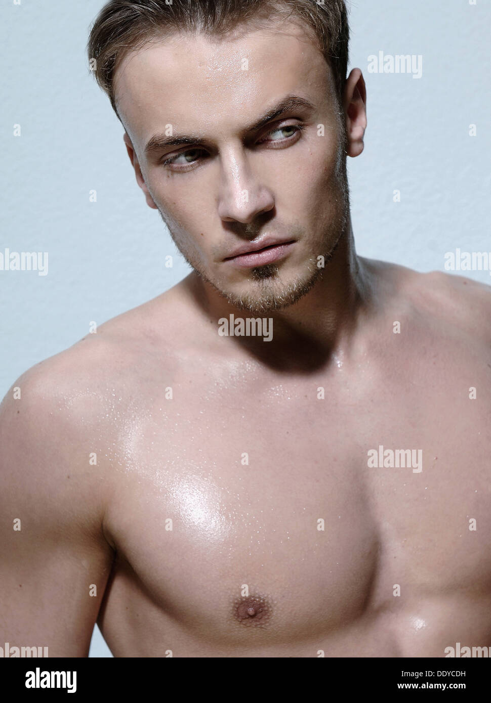 Beauty portrait, barechested young man Stock Photo Alamy