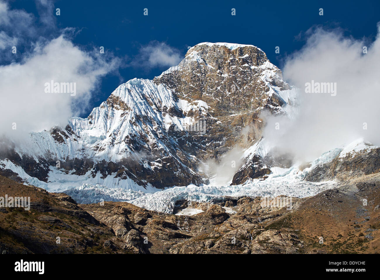 The summit of Huascaran in the Huascarán National Park, Peruvian Andes. Stock Photo