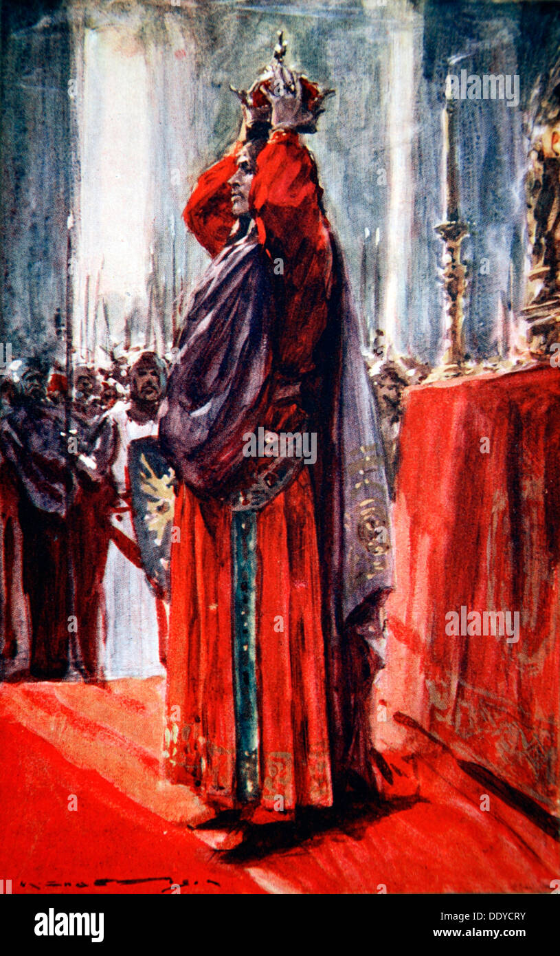 The Holy Roman Emperor Frederick II crowns himself King of Jerusalem, 1229 (1913). Artist: Arthur C Michael Stock Photo