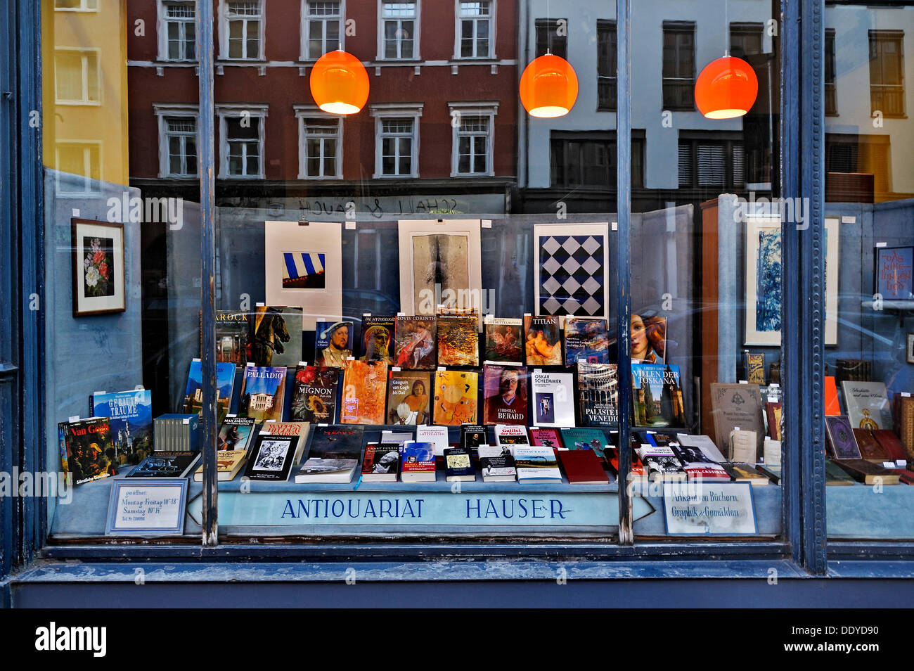 Shop window of an antiquarian bookshop, Munich, Bavaria Stock Photo