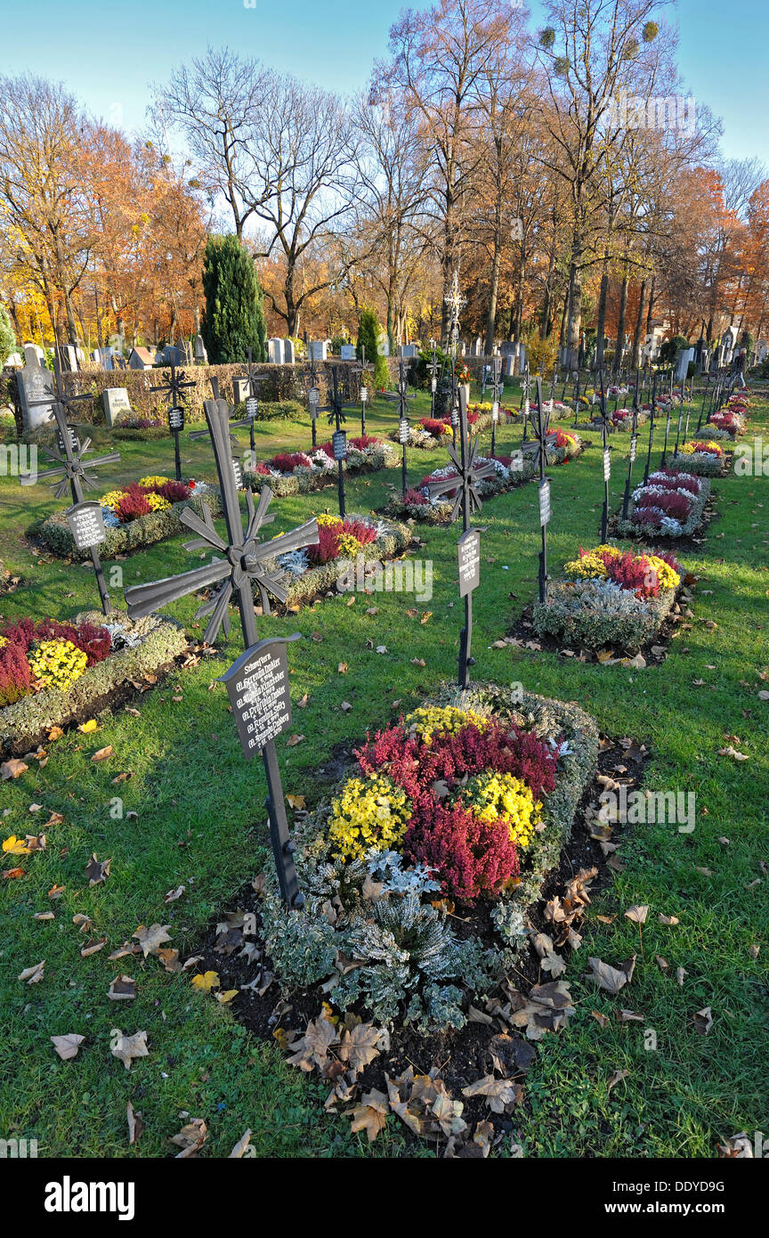 Graves of nuns, Ostfriedhof cemetery, Munich, Bavaria Stock Photo