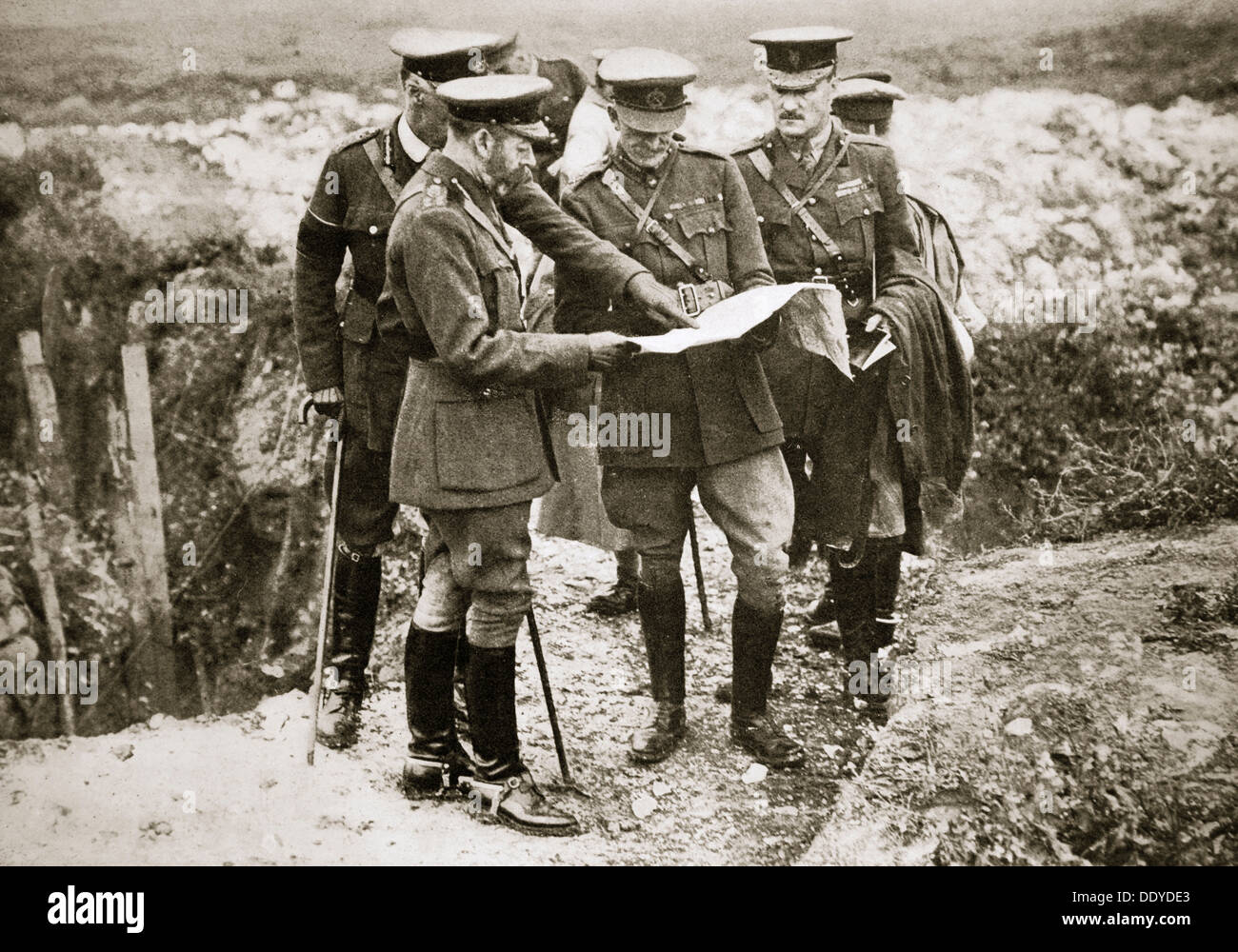 King George V visits the front, France, World War I, 1916. Artist: Unknown Stock Photo
