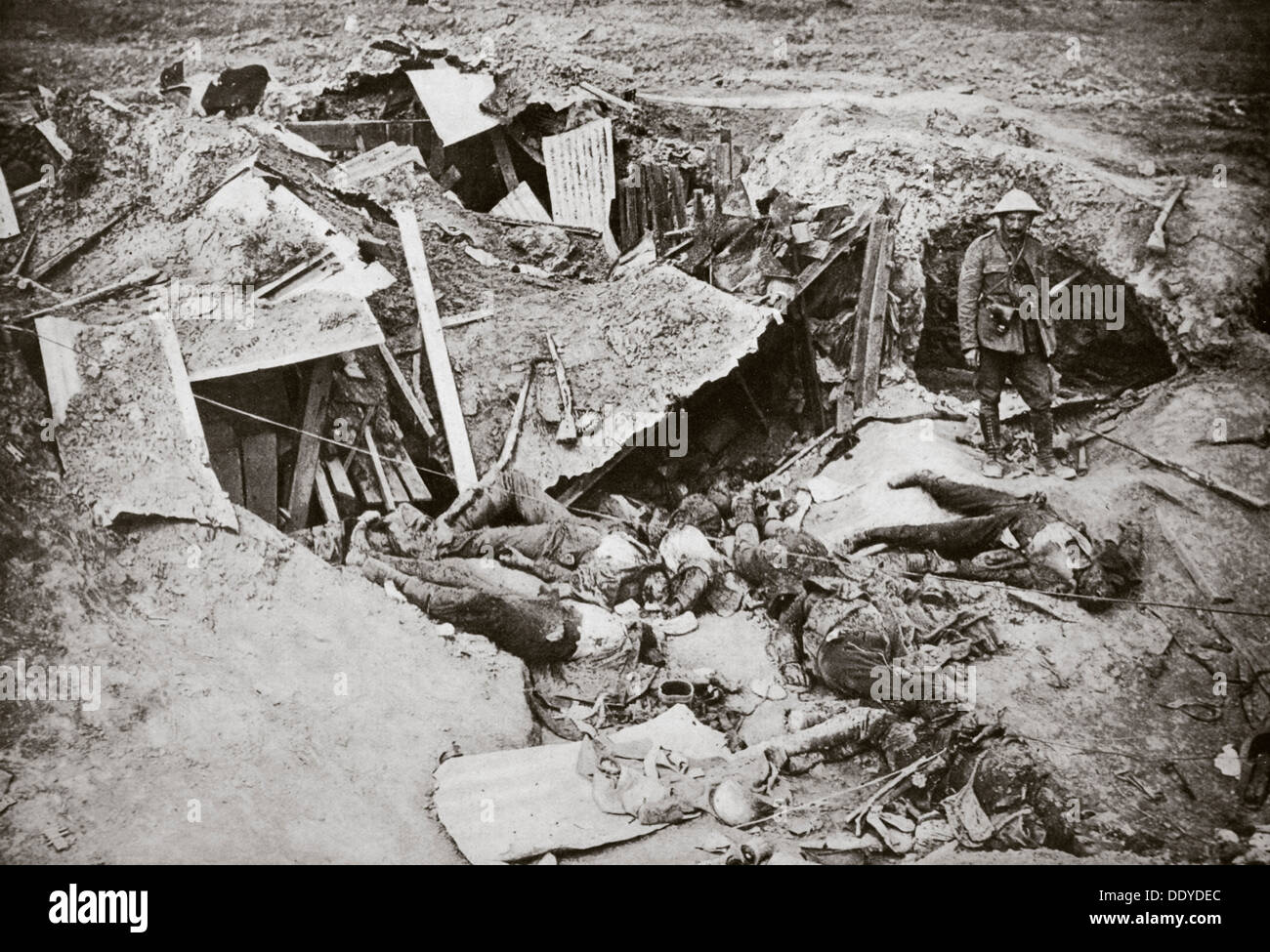 German machine-gun emplacement destroyed by British artillery fire, France, World War I, 1916. Artist: Unknown Stock Photo