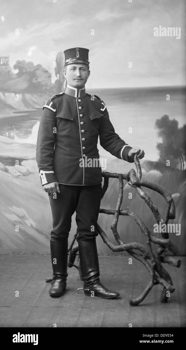 An army lance-corporal in uniform and boots with spurs, Landskrona, Sweden, 1910. Artist: Unknown Stock Photo