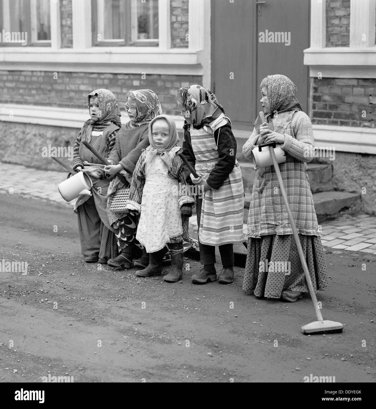 A group of little girls dressed like Easter witches, Landskrona, Sweden, 1963. Artist: Unknown Stock Photo