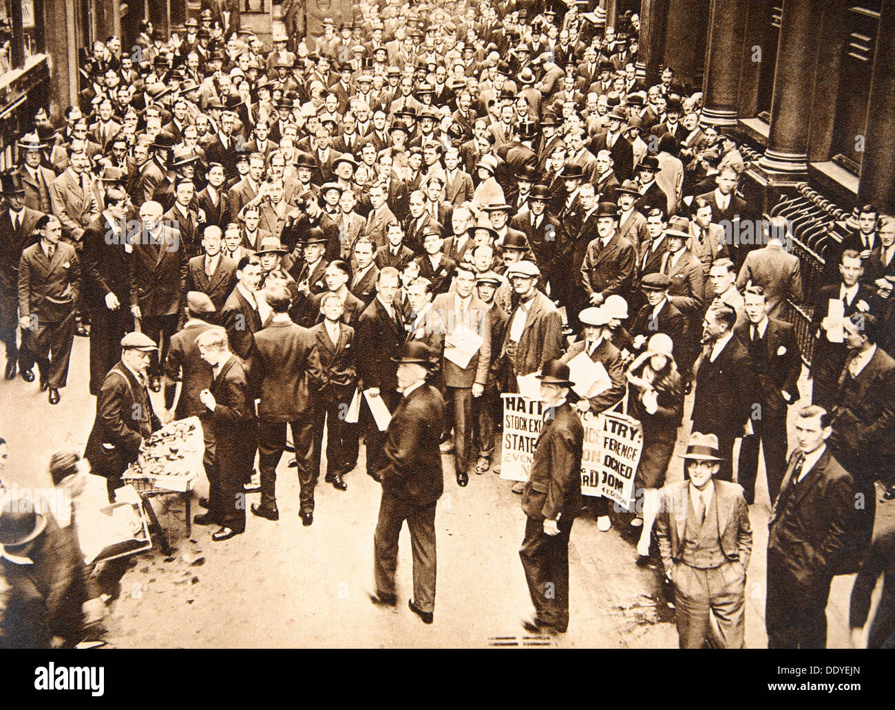 Crowd outside London Stock Exchange after fall of the Hatry Group, 1929. Artist: Unknown Stock Photo