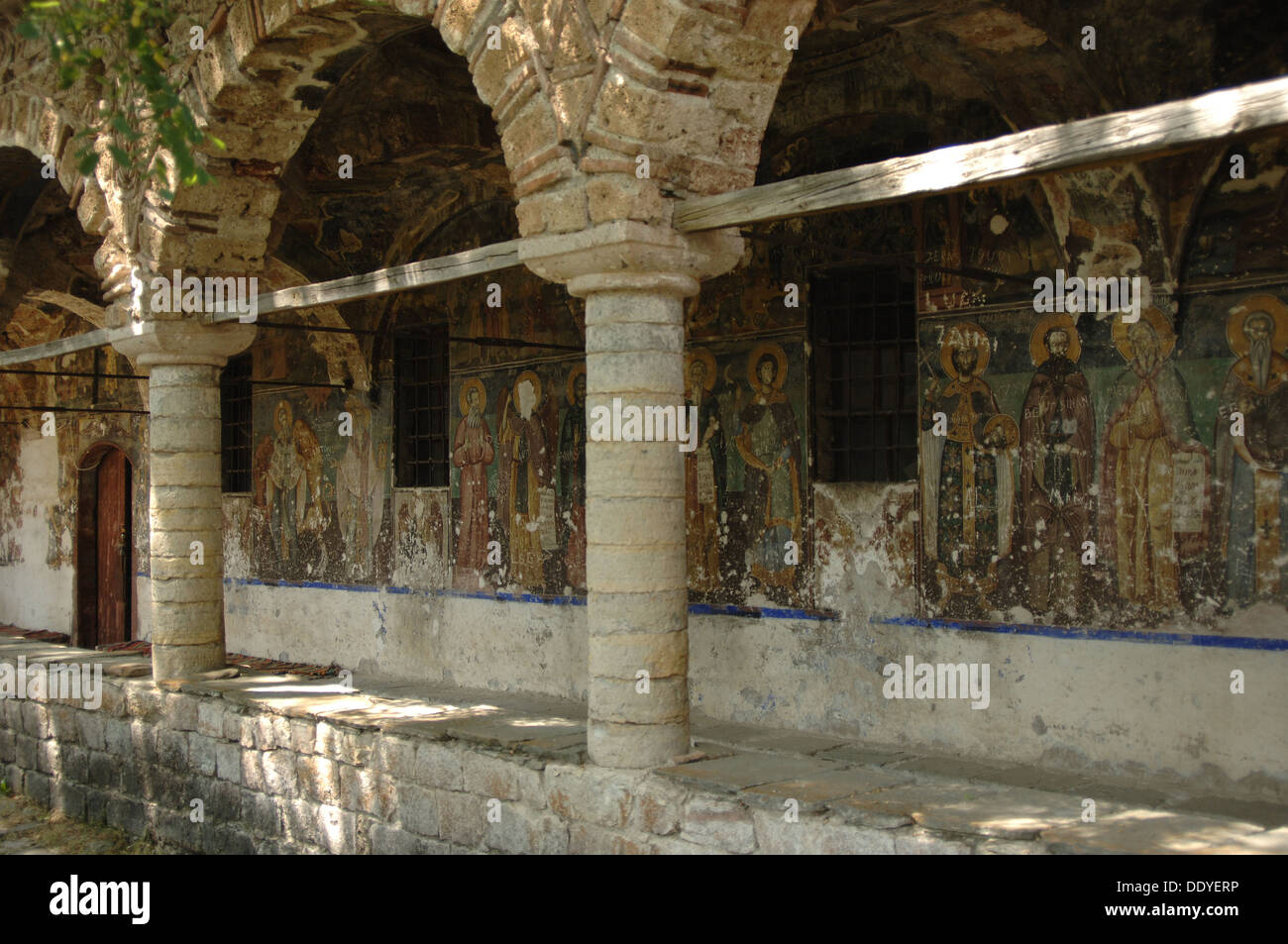 Albania. Moscopole. Frescoes at the exonarthex of Saint Nicholas Church. By Kostandin and Athanas Zografi. Stock Photo