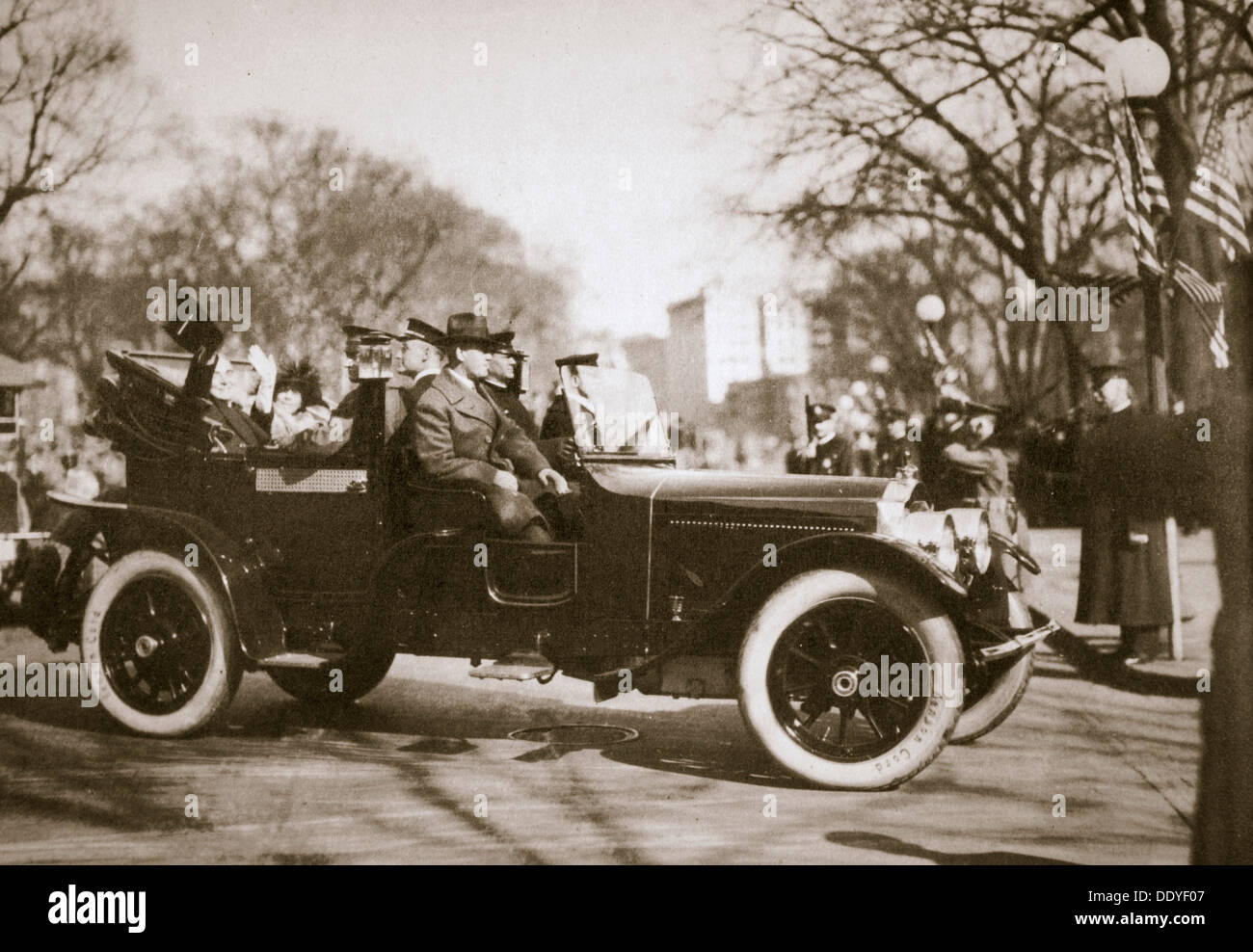 US President Warren G Harding returning from his inauguration, Washington DC, USA, 4th March 1921. Artist: Unknown Stock Photo