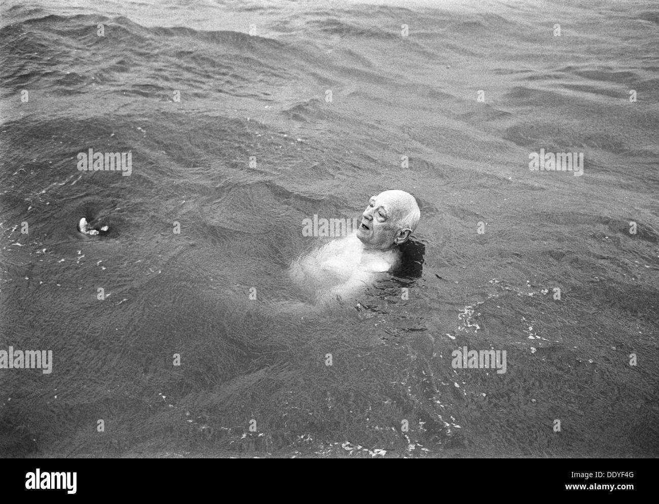 Old man bathing in Öresund, Landskrona, Sweden 1966. Artist: Unknown Stock Photo