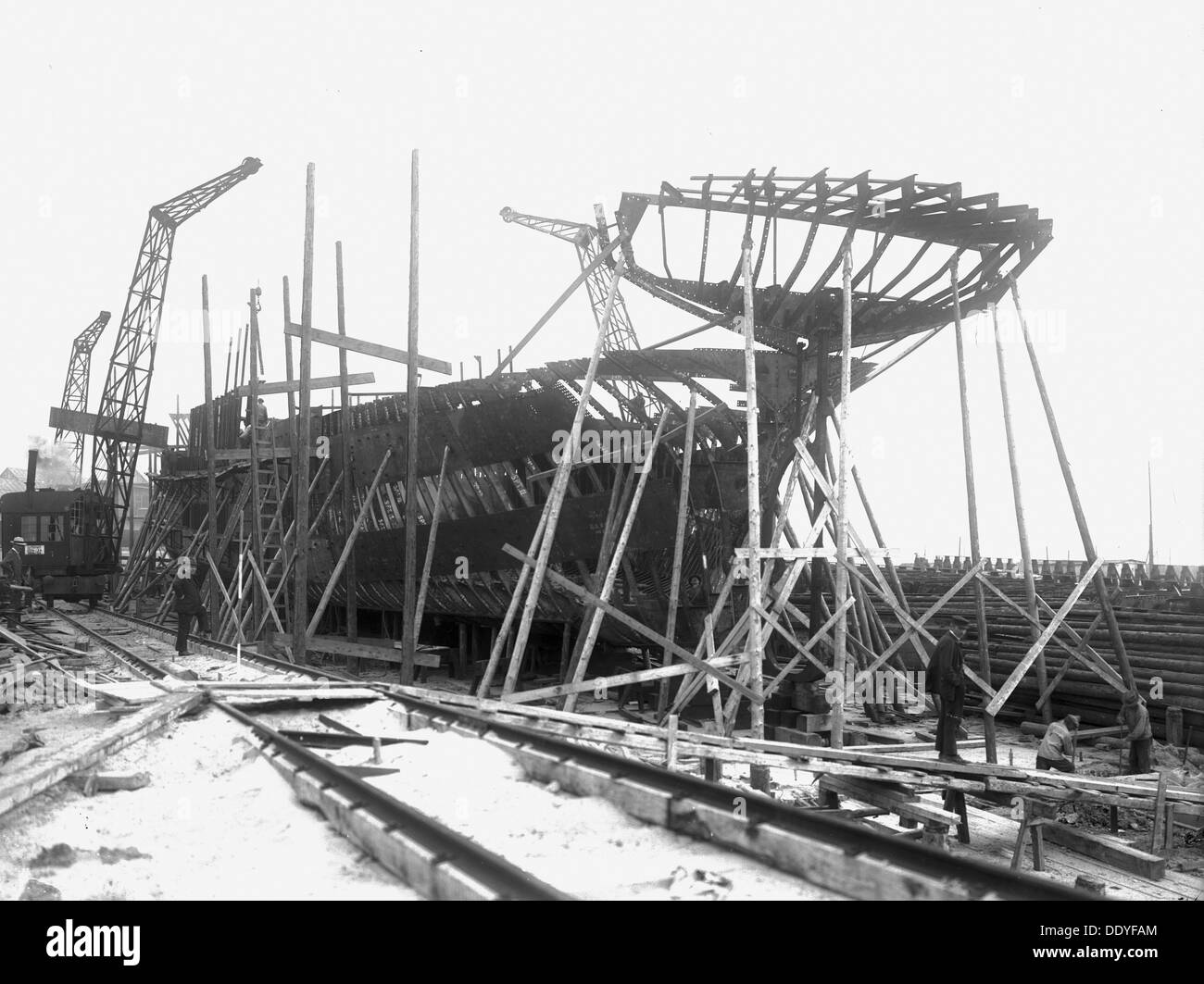 Construction of the SS 'Torild', first ship built at the Landskrona Shipyard, Sweden, 1918. Artist: Unknown Stock Photo