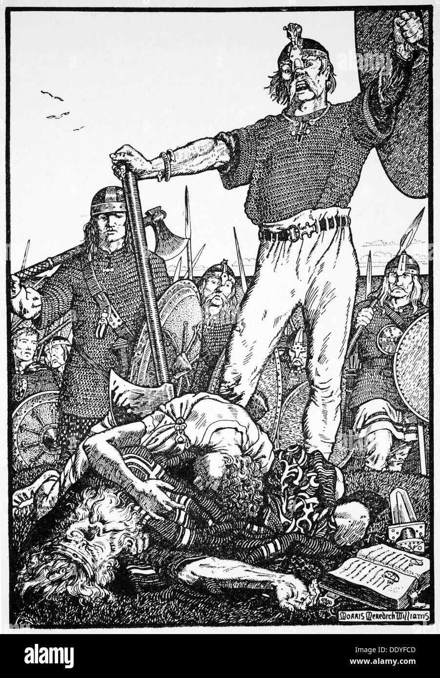 Death of Brian Boru at the Battle of Clontarf, Ireland, 1014 (1913).  Artist: Morris Meredith Williams Stock Photo