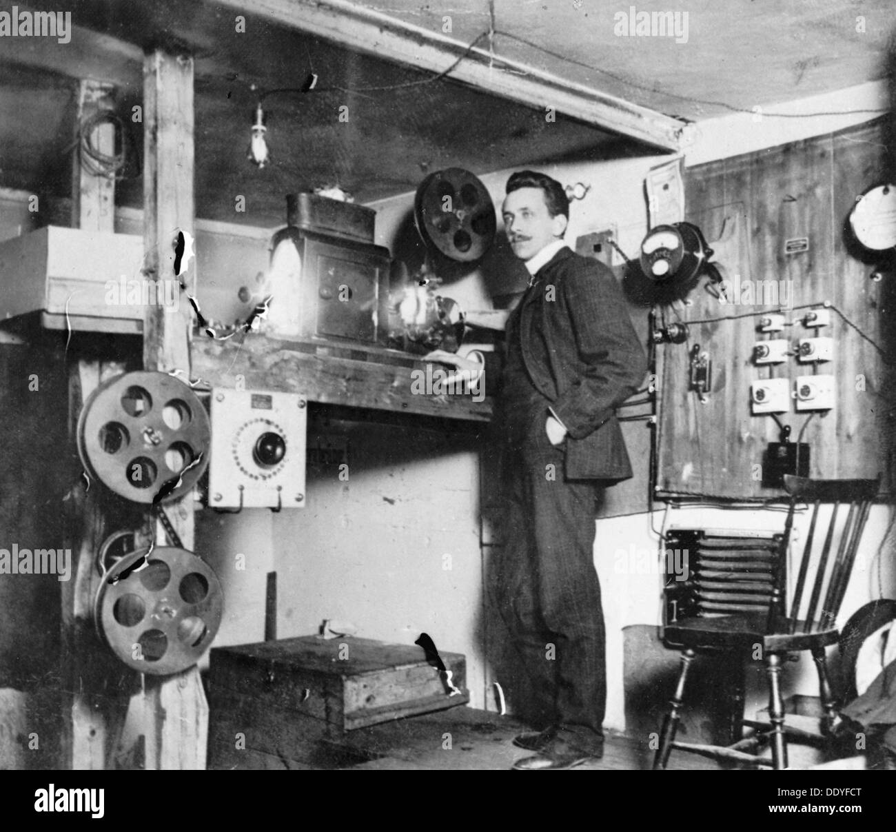 The projection room of the City movie theatre, Landskrona, Sweden, 1910. Artist: Unknown Stock Photo