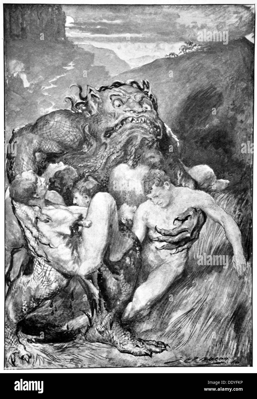 'The Daemon of evil, with his fierce ravening, greedily grasped them', 1910.  Artist: John Henry Frederick Bacon Stock Photo