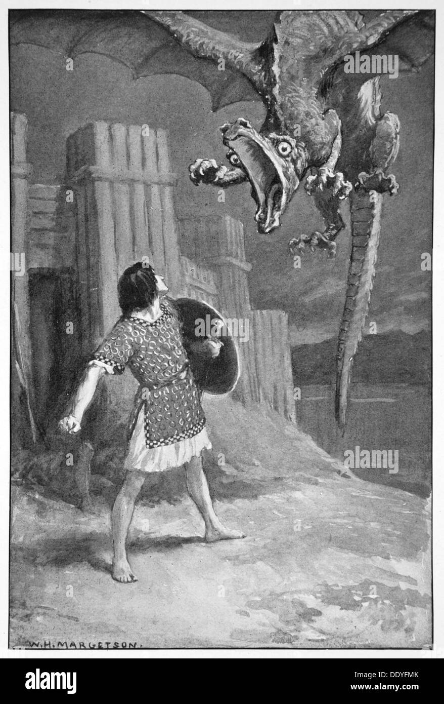 'The dragon sank towards him, opening its terrible jaws', 1910. Artist: Unknown Stock Photo