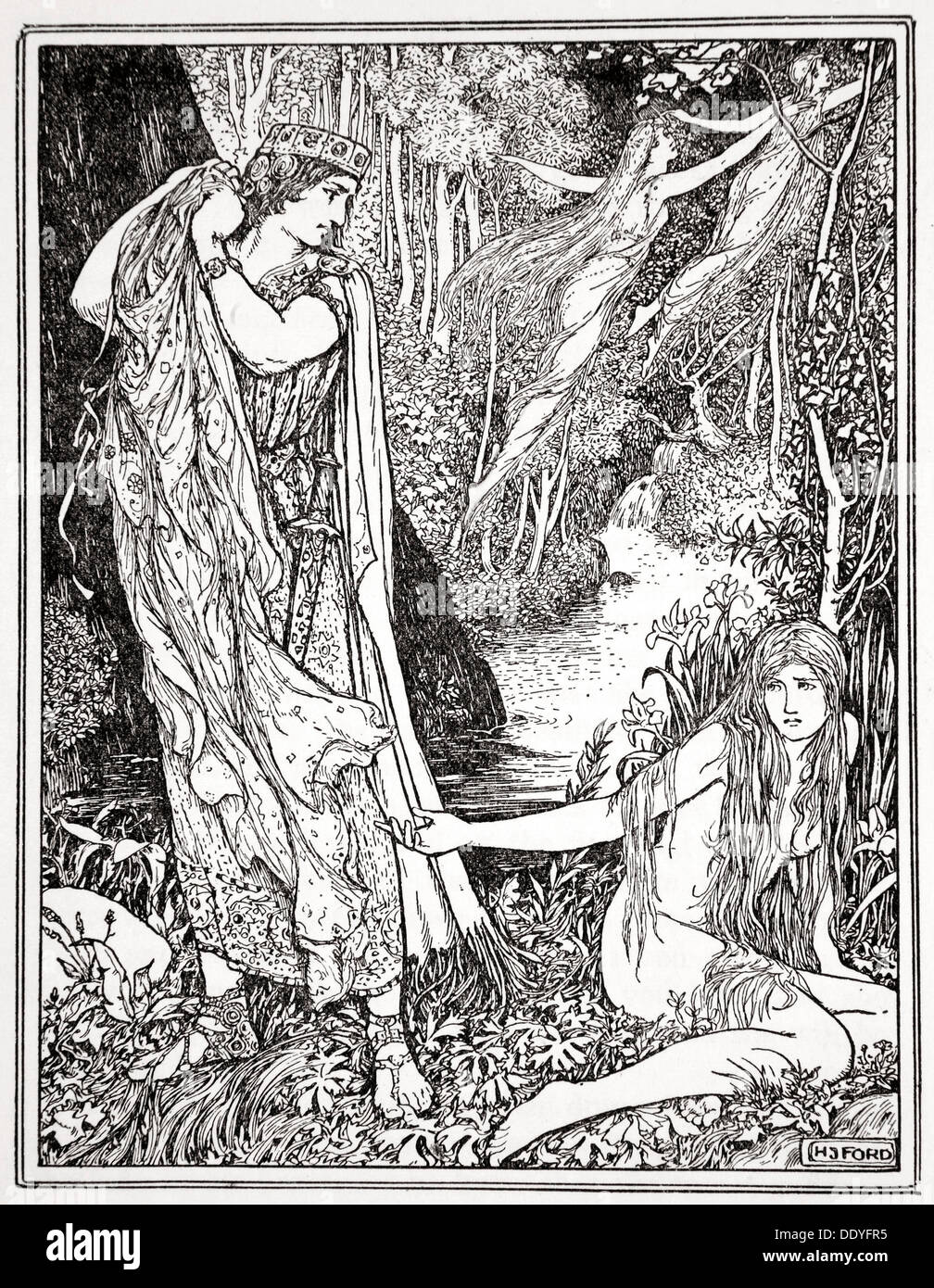 'King Athamas steals Nephele's clothes so that she can't float away with her sister', 1926.  Artist: Henry Justice Ford Stock Photo