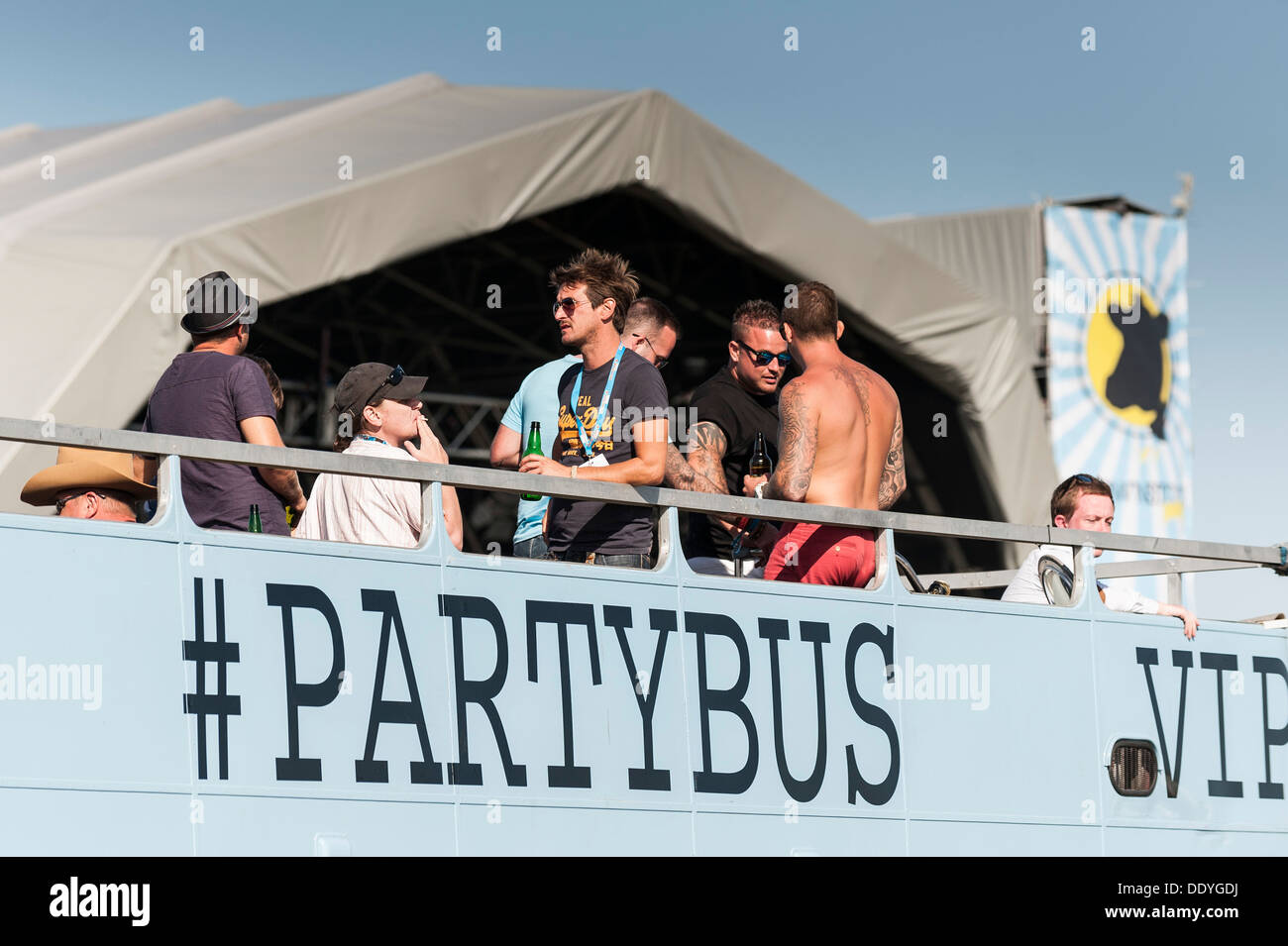 The VIP party bus at the Brownstock Festival in Essex. Stock Photo