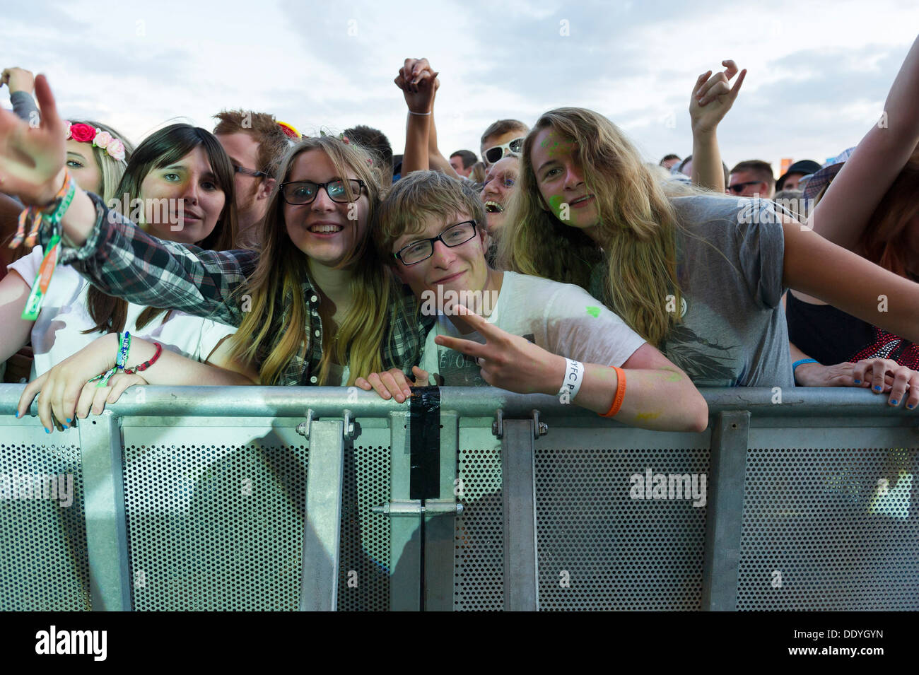 Excited festivalgoers at the Brownstock Festival in Essex. Stock Photo