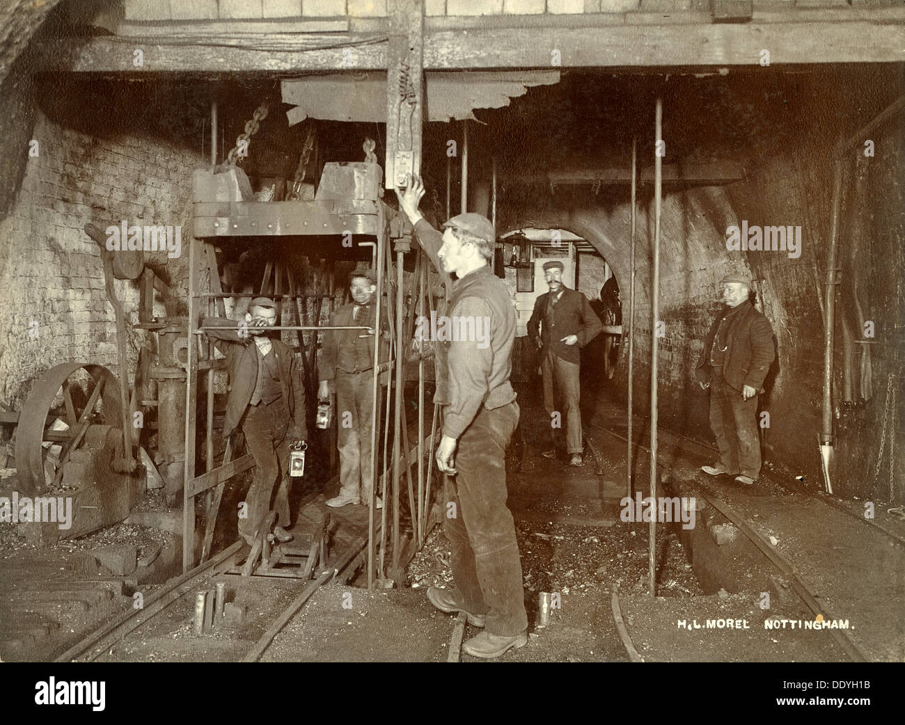 Ascending in the pit cage, Clifton Colliery, Nottinghamshire, c1895. Artist: HL Morel Stock Photo