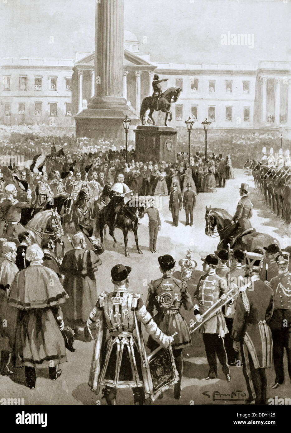 The proclamation of peace at Charing Cross, London, April 1856 (1901). Artist: G Amato Stock Photo