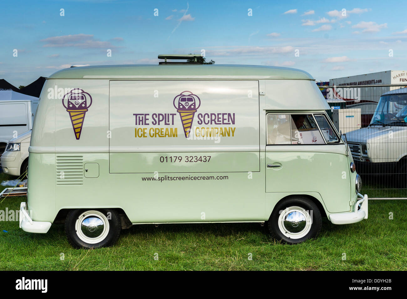 A vintage volkswagen ice cream van at the Brownstock Festival in Essex. Stock Photo