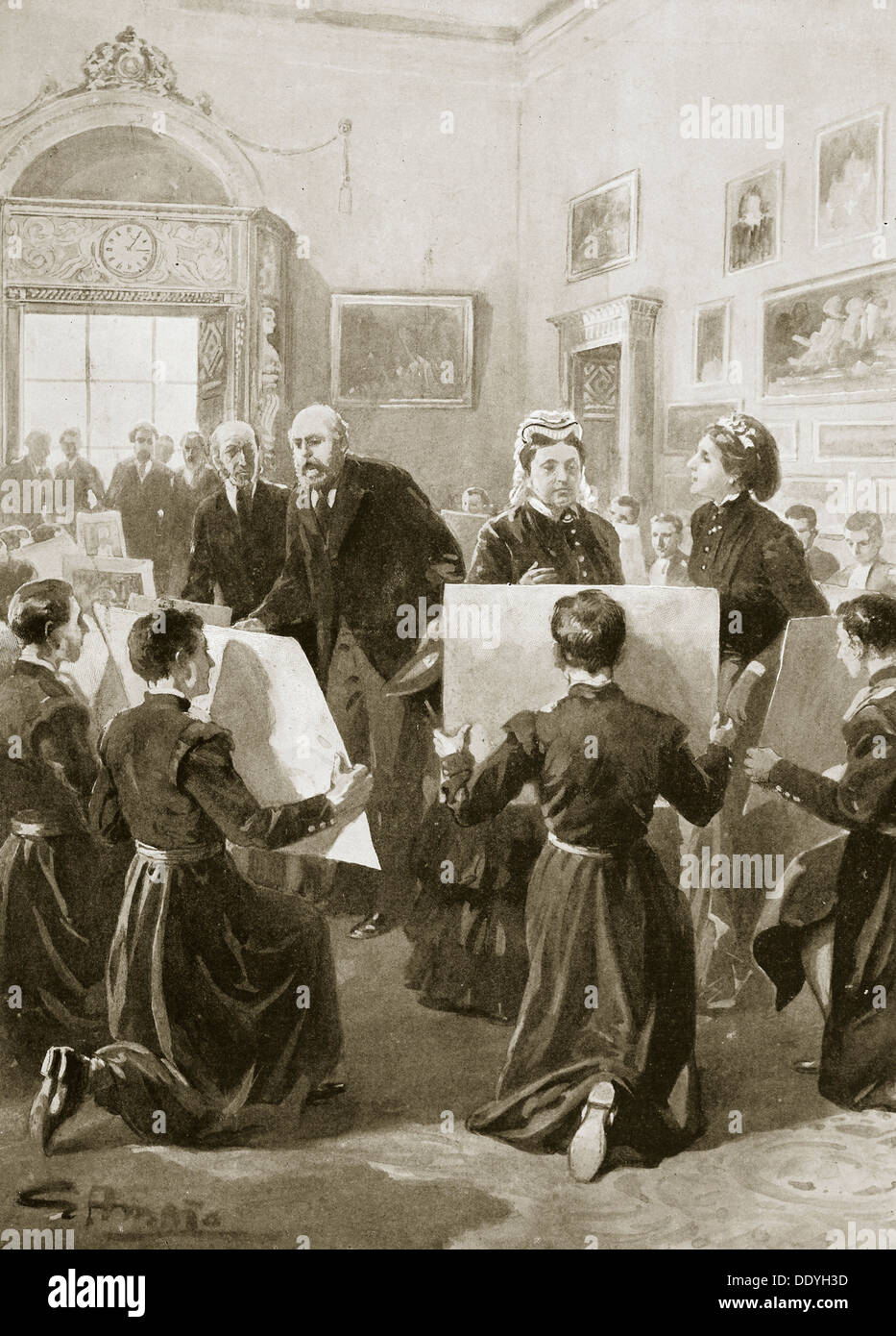 Bluecoat schoolboys showing their drawings to Queen Victoria, 3 April 1873 (1901). Artist: Unknown Stock Photo