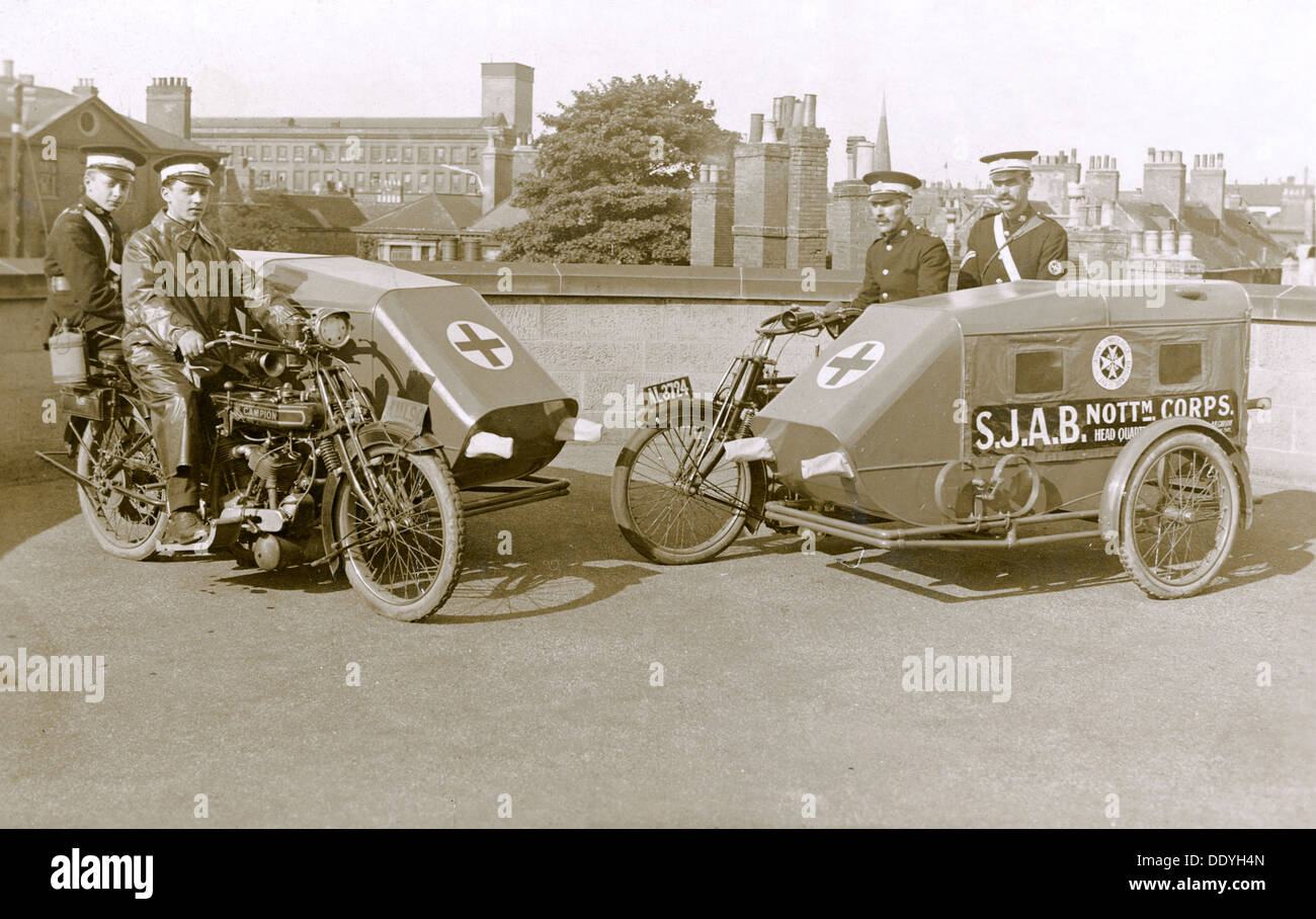 Campion Brothers motorcycle ambulances, Nottingham, Nottinghamshire, c1916. Artist: Unknown Stock Photo