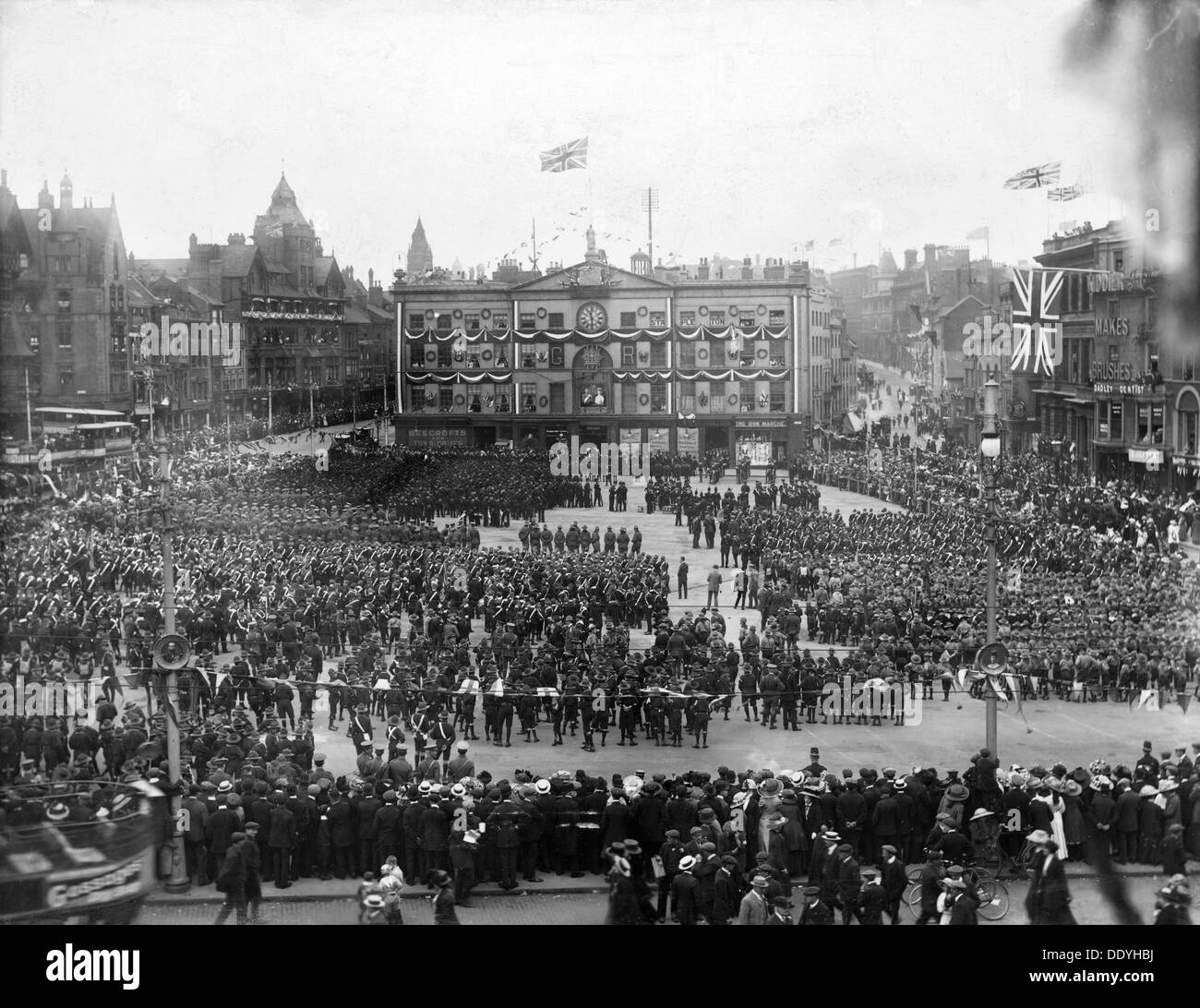 Coronation celebrations for King George V, Market Place, Nottingham, Nottinghamshire, 1911. Artist: Henson & Co Stock Photo
