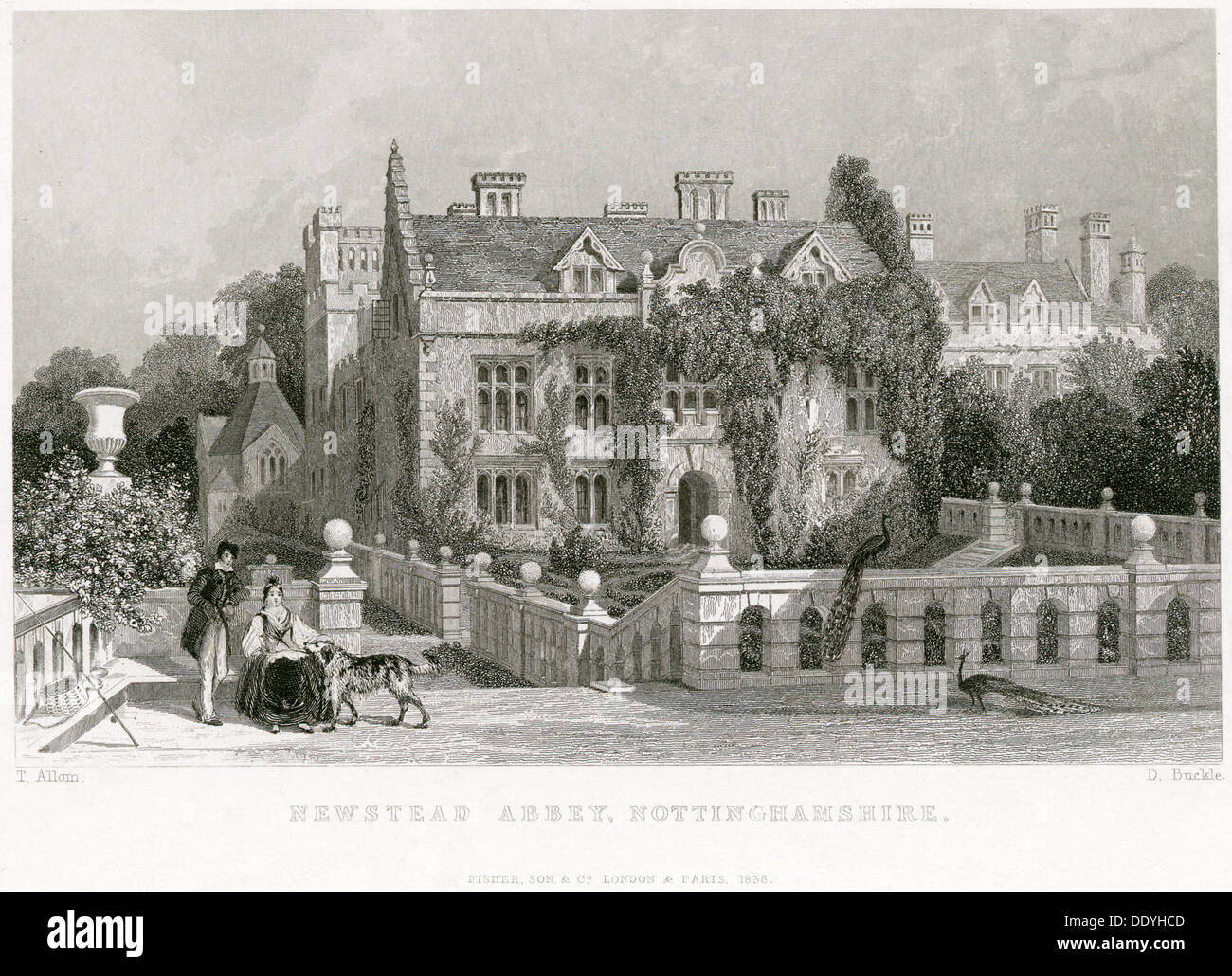 East terrace, Newstead Abbey, Nottinghamshire, 1838. Artist: D Buckle Stock Photo