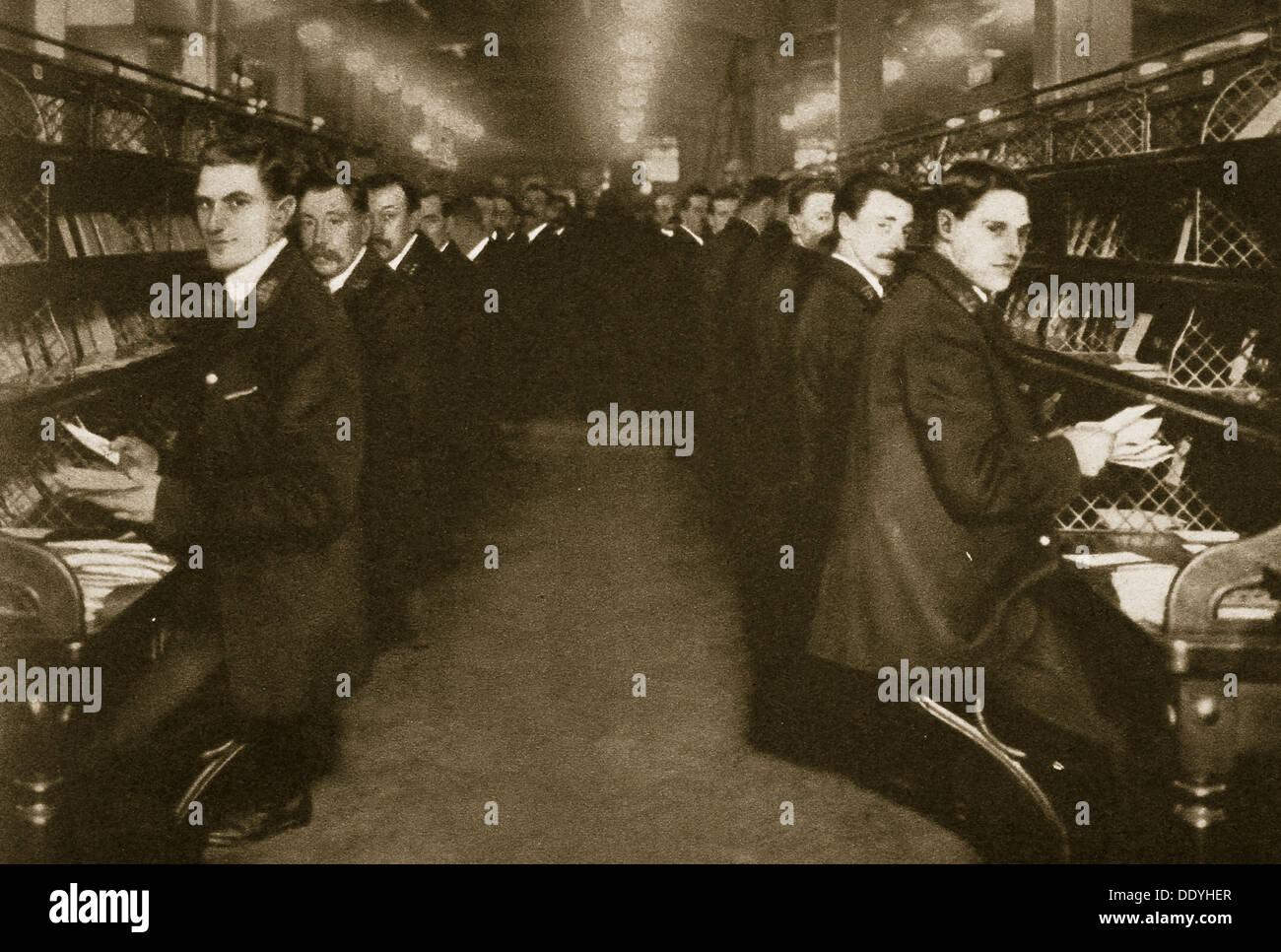 Staff sorting letters at the Post Office, Mount Pleasant, London, 20th century. Artist: Unknown Stock Photo