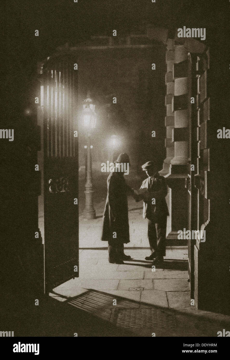 Scotland Yard in the early hours of the morning, the Embankment, London, 20th century. Artist: Unknown Stock Photo