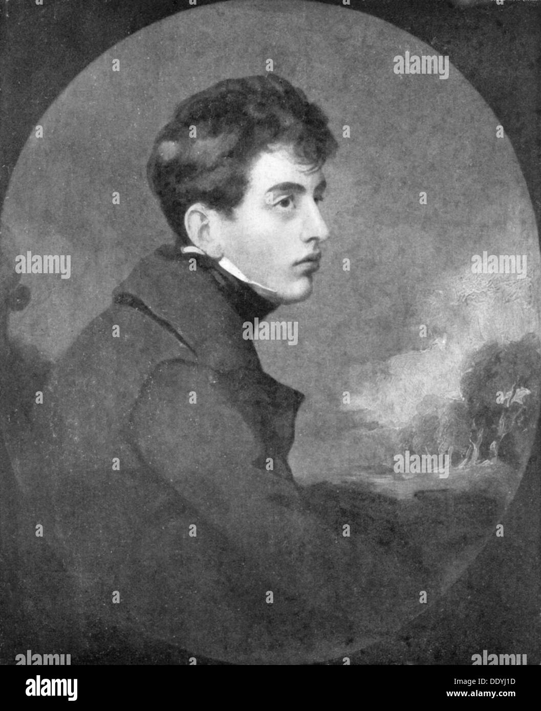 Portrait of Lord Byron as a young man, c1805 (1905). Artist: Grout Engraving Company Stock Photo