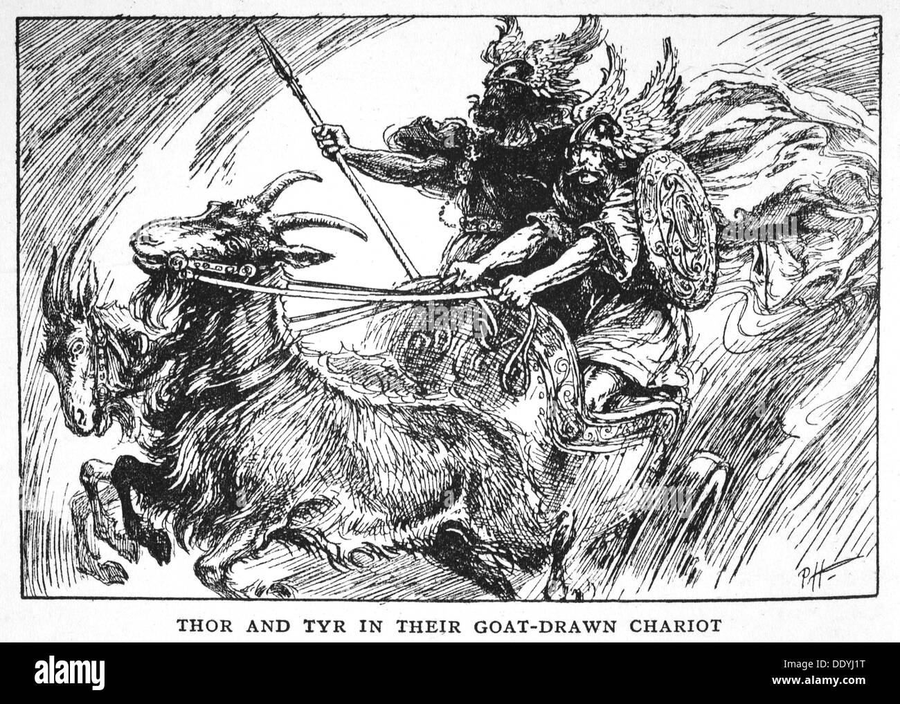 'Thor and Tyr in their Goat-Drawn Chariot', 1925. Artist: Unknown Stock Photo
