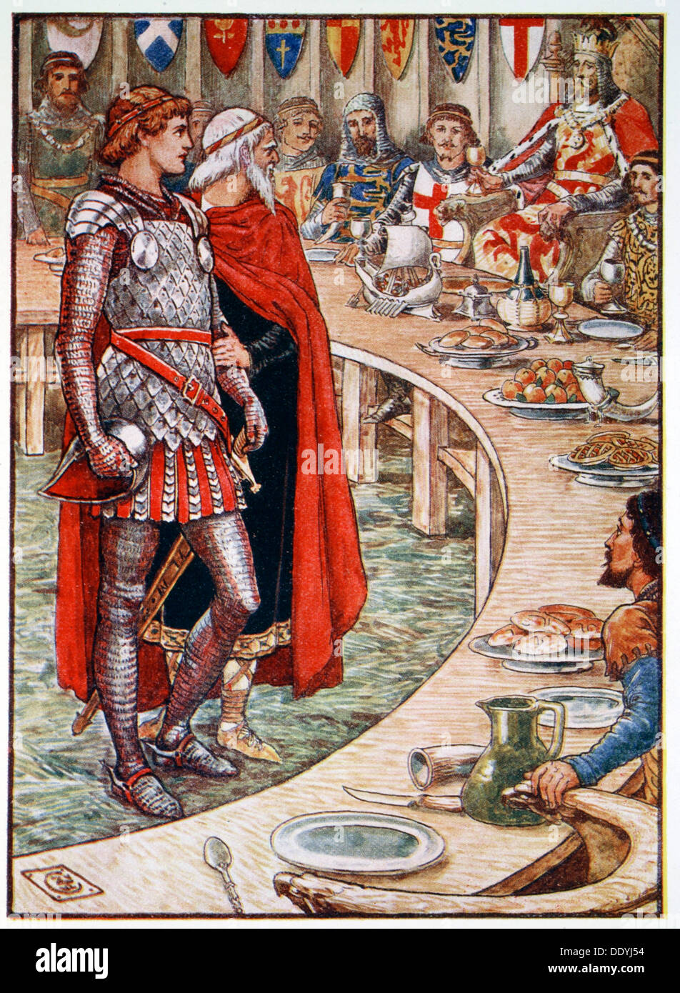 'Sir Galahad is brought to the Court of King Arthur', 1911. Artist: Unknown Stock Photo