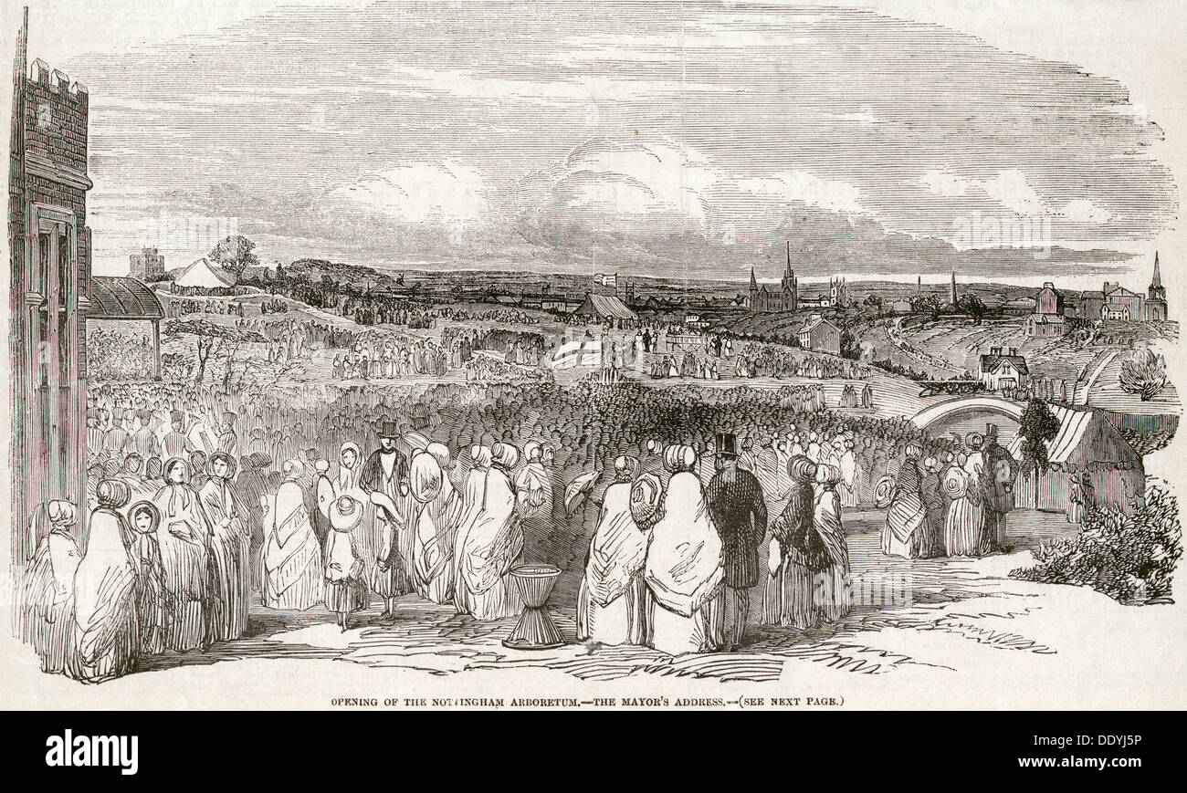 The opening of the Nottingham Arboretum, Nottinghamshire, May 1852. Artist: Unknown Stock Photo