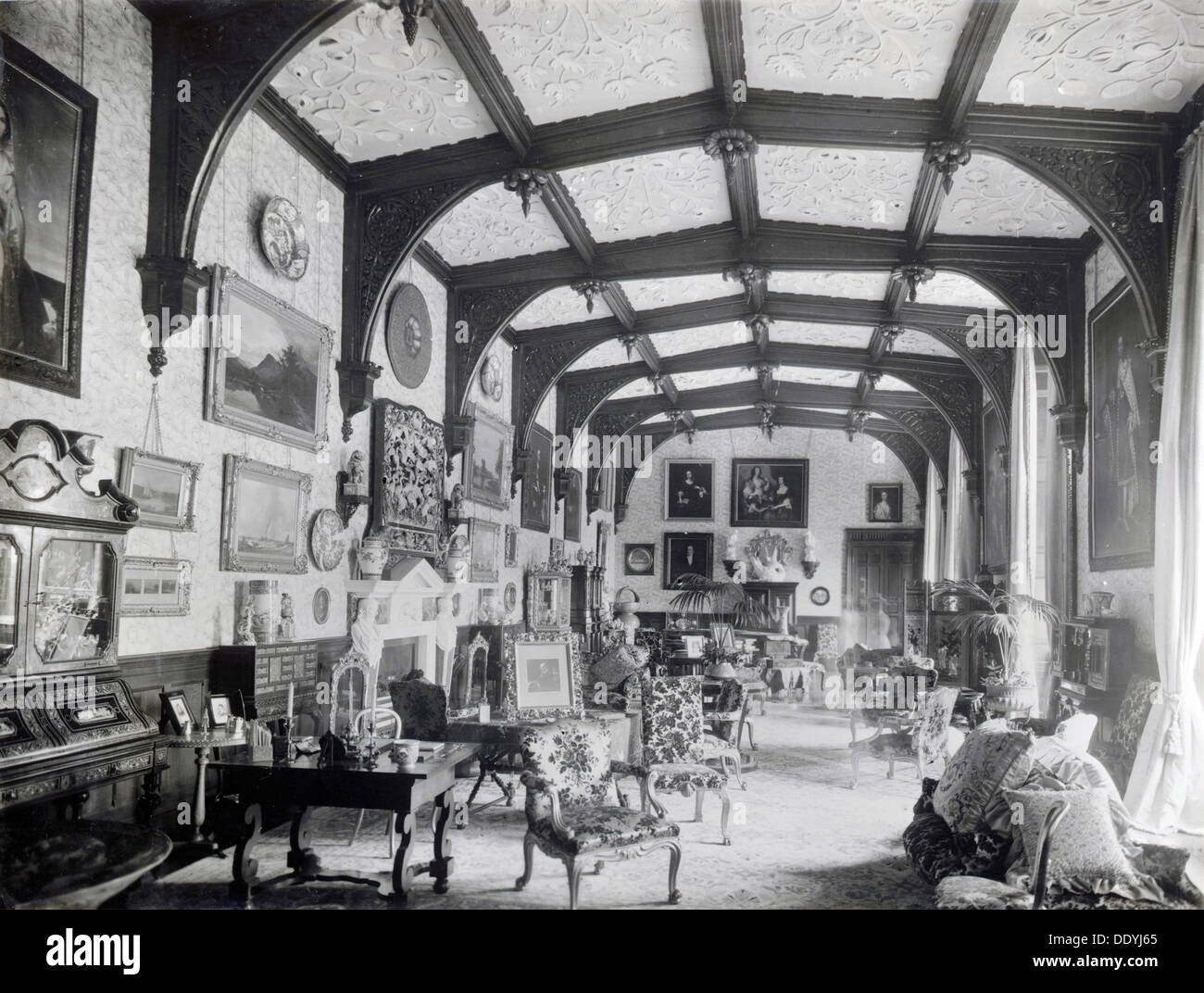 The salon, Newstead Abbey, Nottinghamshire, 1905. Artist: Henson & Co Stock Photo