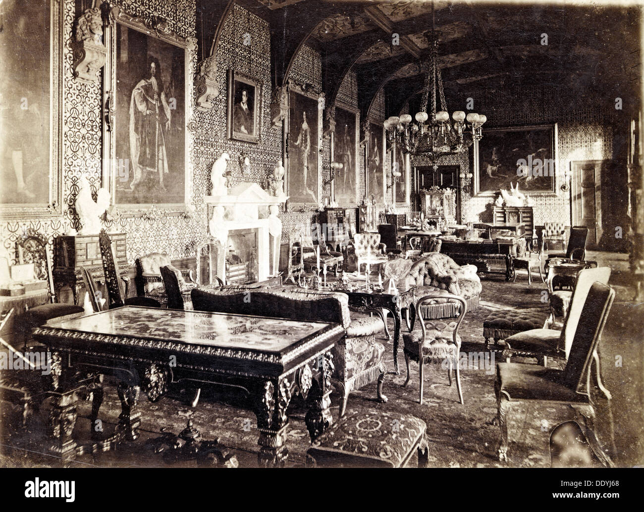 The salon, Newstead Abbey, Nottinghamshire, 1874. Artist: R Allen Stock Photo