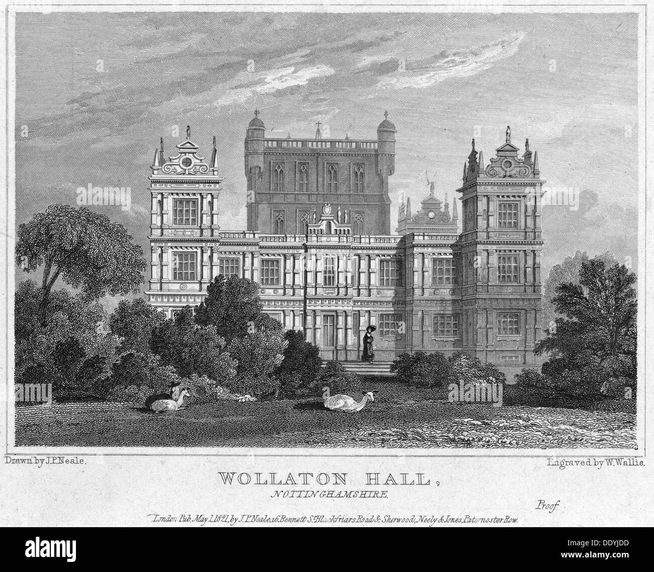 Wollaton Hall, Nottingham, Nottinghamshire, 1821. Artist: W Wallis Stock Photo