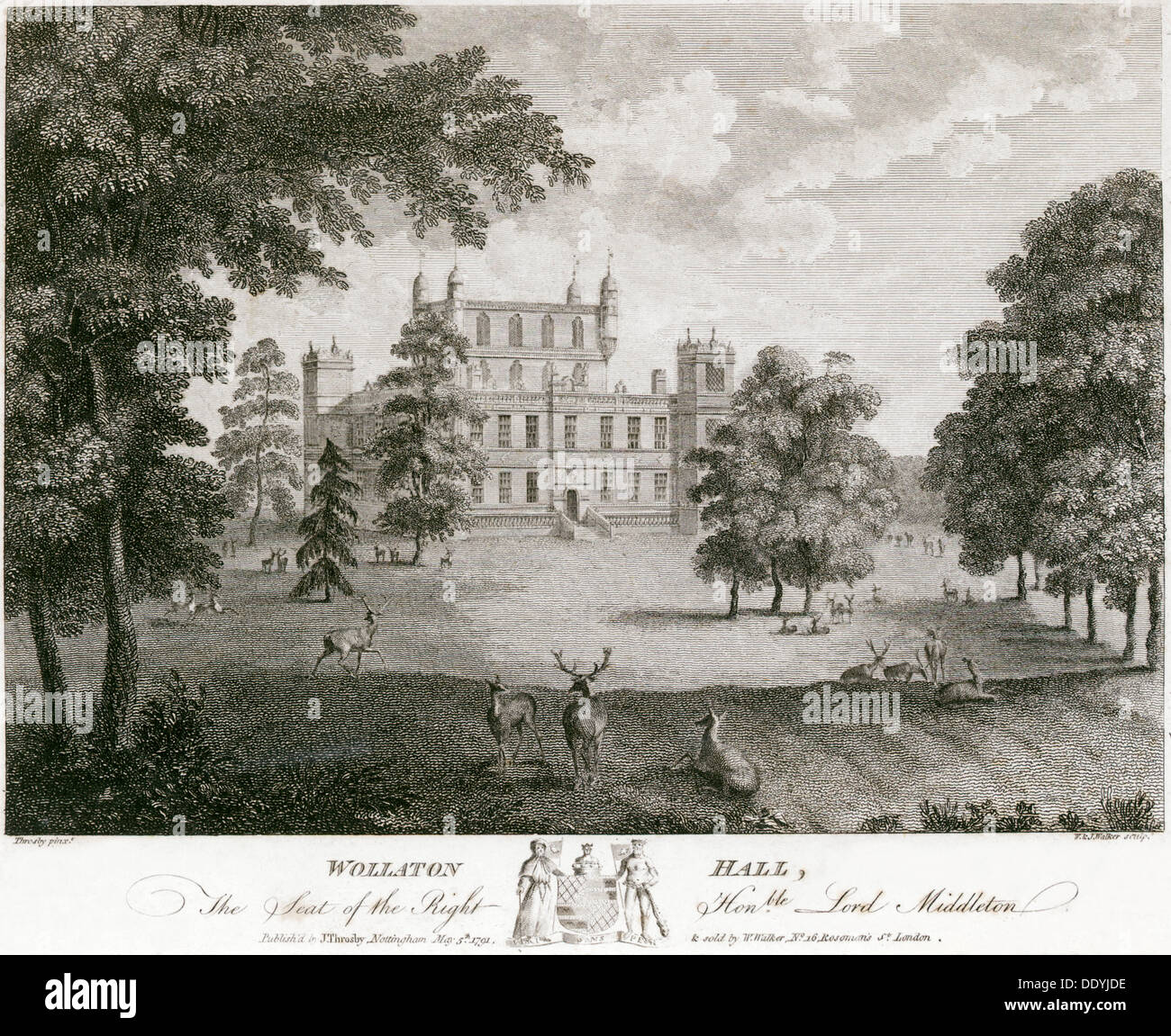 Wollaton Hall, Nottingham, Nottinghamshire, 1791. Artist: W & J Walker Stock Photo